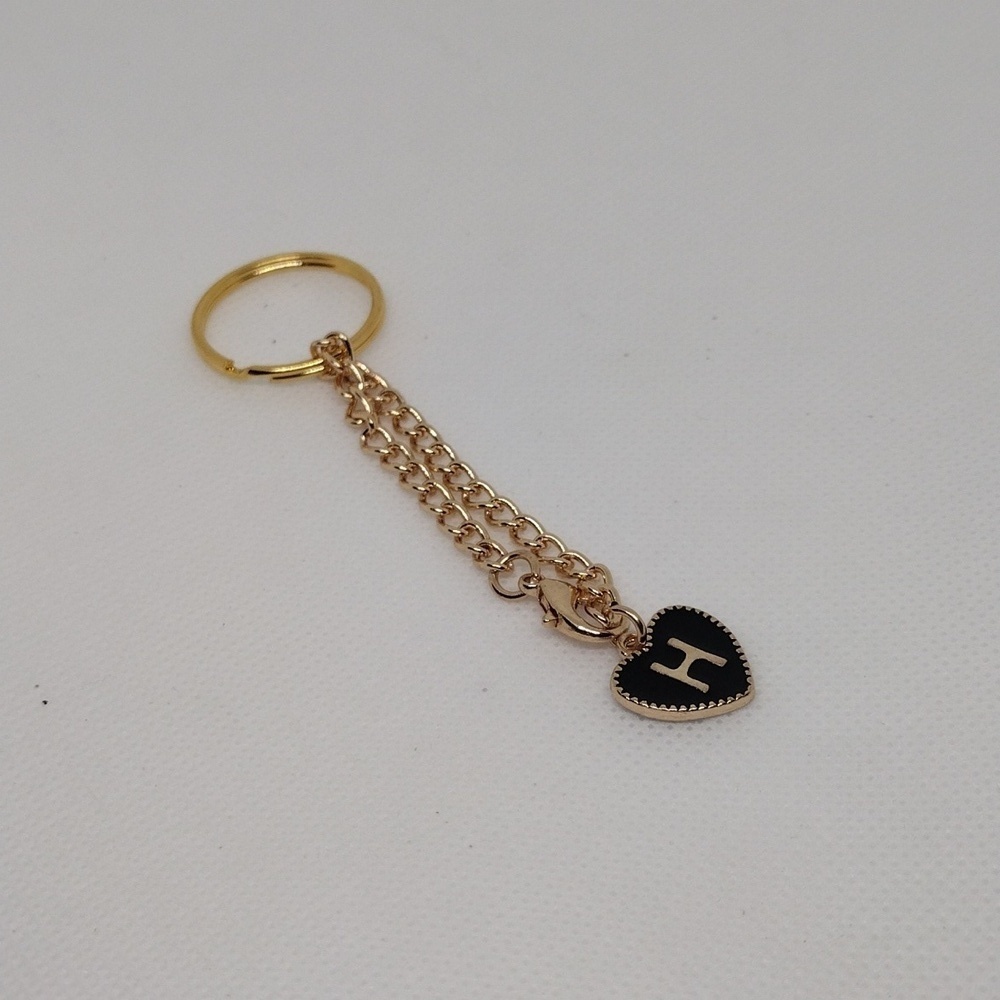 Personalized Gold & Black Heart Keychain with Elegant Initial H Charm - Picture 3 of 3